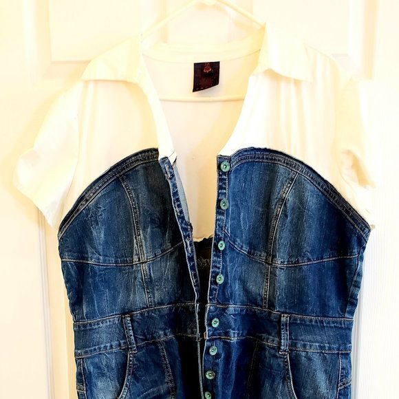 Beyonce's Dereon Plus Size Denim Jumper - Picture 2 of 7